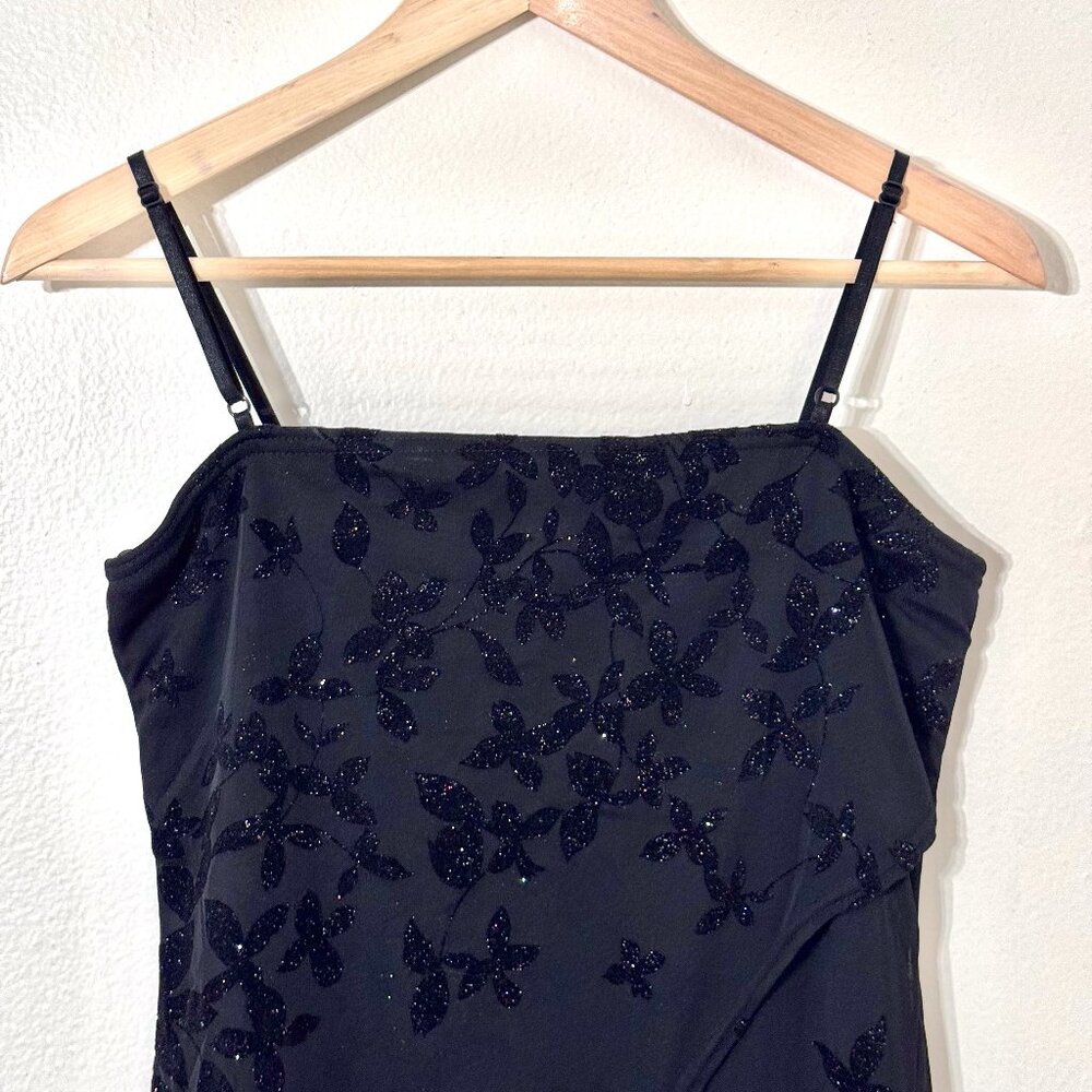 Vtg Y2K Velvet Burnout Floral Dress SzM Sparkle Sheer Stretch Whimsigoth Witchy - Picture 2 of 16